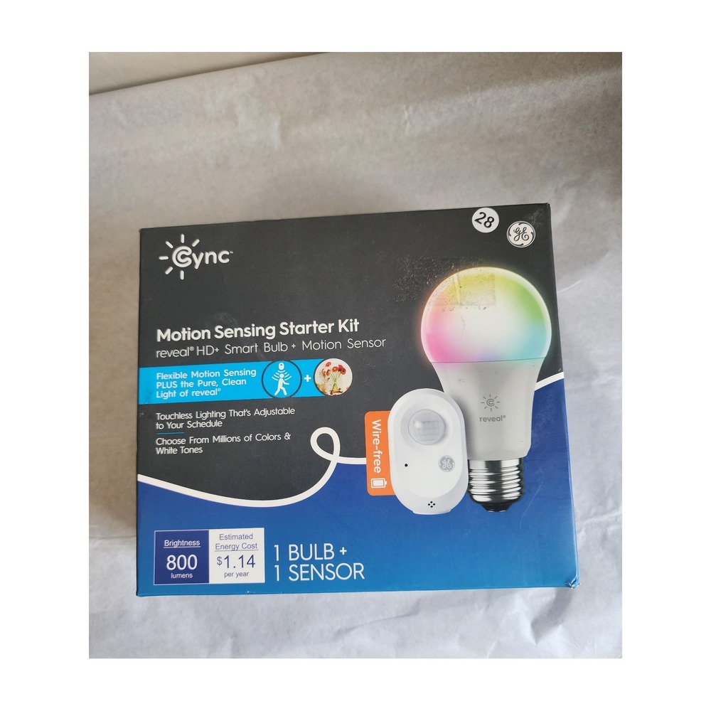 GE Cync Motion Sensing Starter Kit Reveal HD+ Smart Bulb and Wire-Free Sensor